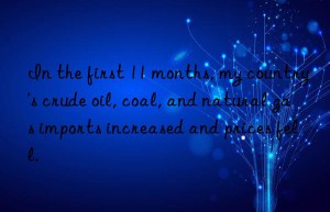 In the first 11 months, my country’s crude oil, coal, and natural gas imports increased and prices fell.